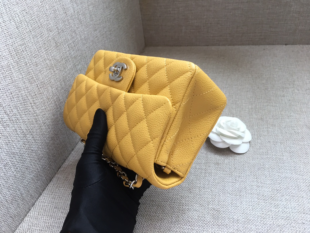 Small Classic Flap Caviar Bag A01116 Yellow/Silver